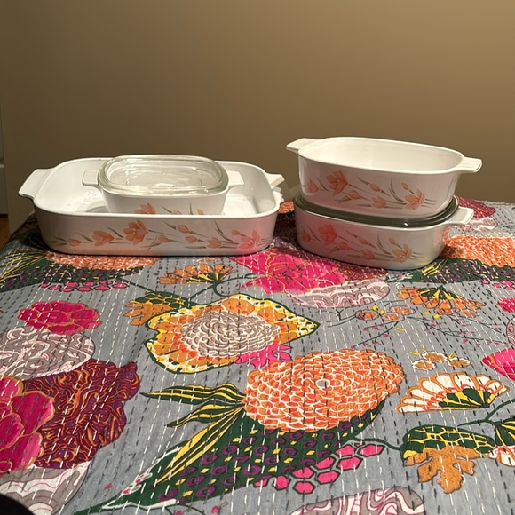 Peach Floral Corningware